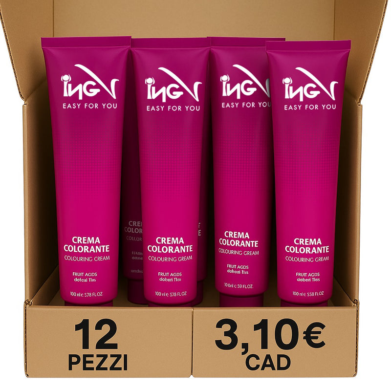 ING - Tinta per Capelli Professionale Permanente – Box 12 Tubi da 100ml – 96 Nuance a Scelta