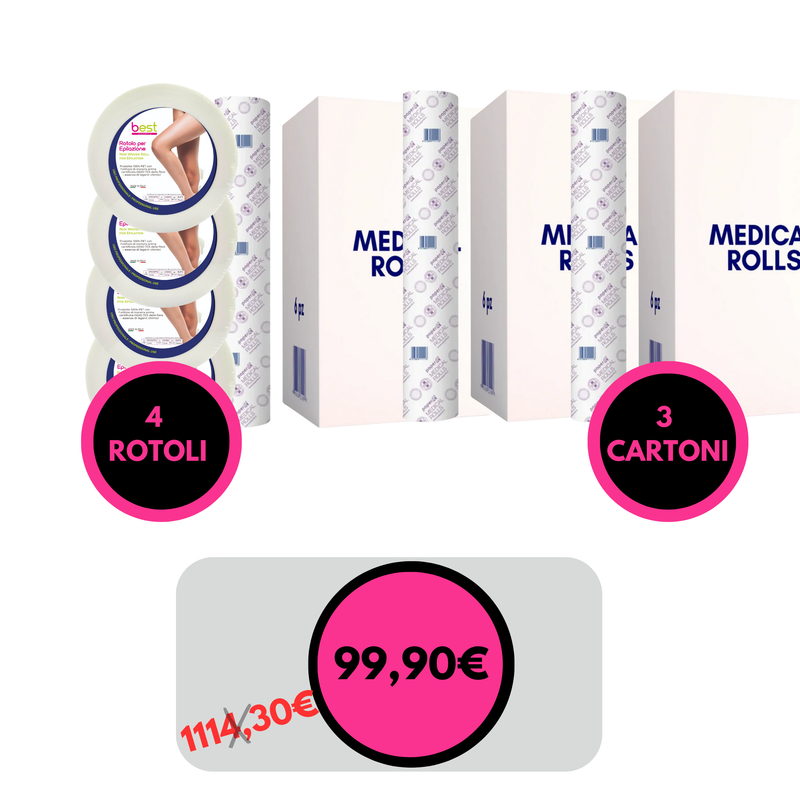 MEDICAL ROLL - lenzuolino carta lettino 3 cartoni X 6 pezzi + 4 BEST rotoli epilazione