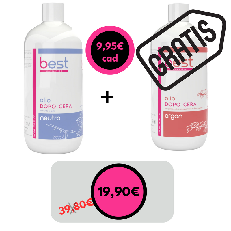 BEST COSMETICS - olio dopo cera 1000 ML varie fragranze 1 + 1 GRATIS