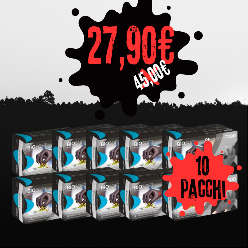 RAYS - Biosoft Guanti in nitrile nero senza polvere cartone 10 pacchi
