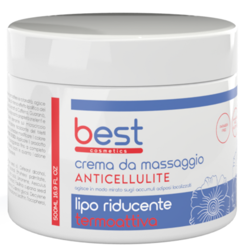 BEST COSMETICS - Crema da massaggio lipo riducente anticellulite  termoattiva vaso 500 ml