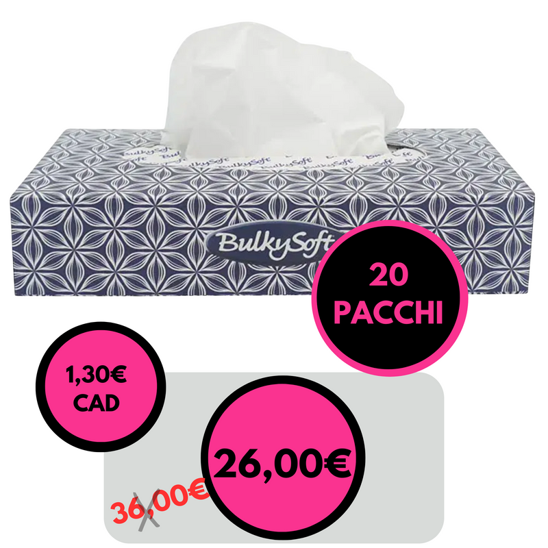 BULKY SOFT - Veline Cosmetiche 21x21 cm  in cellulosa a 2 veli 100 pz Box 20 pacchi