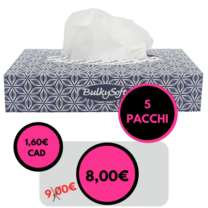 BULKY SOFT - Veline Cosmetiche 21x21 cm  in cellulosa a 2 veli 100 pz Box 5 pacchi
