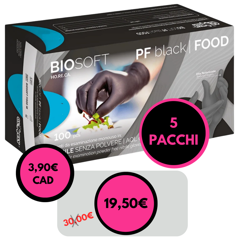 RAYS - Biosoft Guanti in nitrile nero senza polvere cartone 5 pacchi