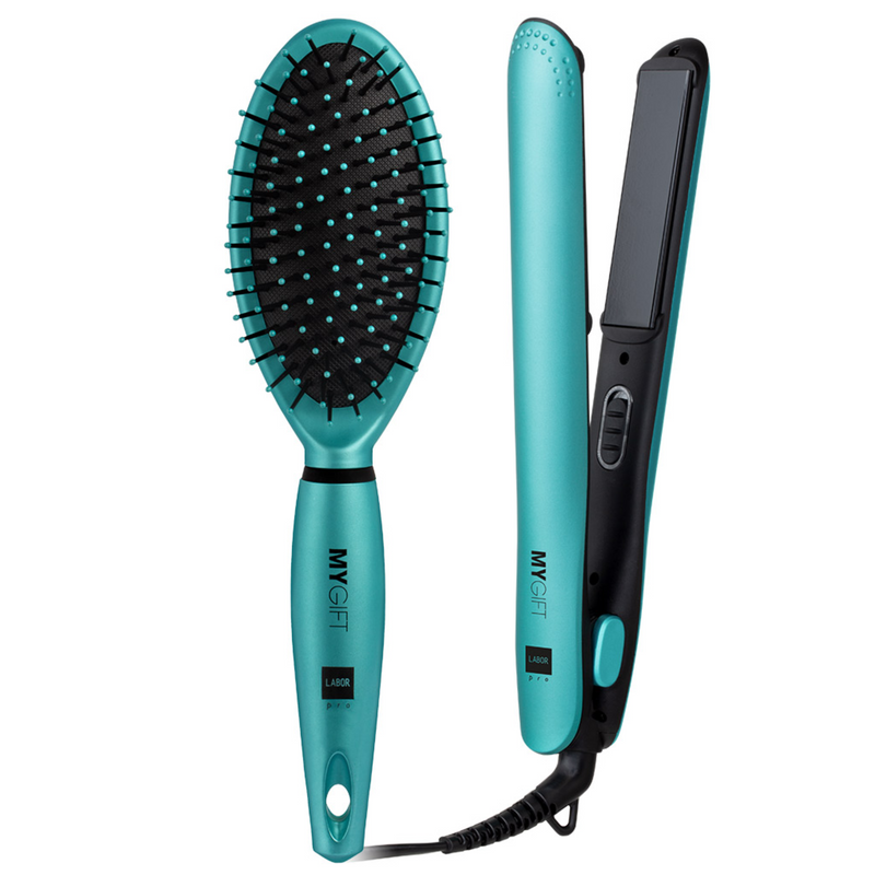 LABOR - My Gift kit piastra professionale e spazzola per capelli turchese