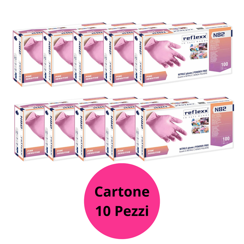REFLEXX - Guanti In Nitrile Rosa Senza Polvere N82 – gr. 3,2 Cartone 10 pacchi