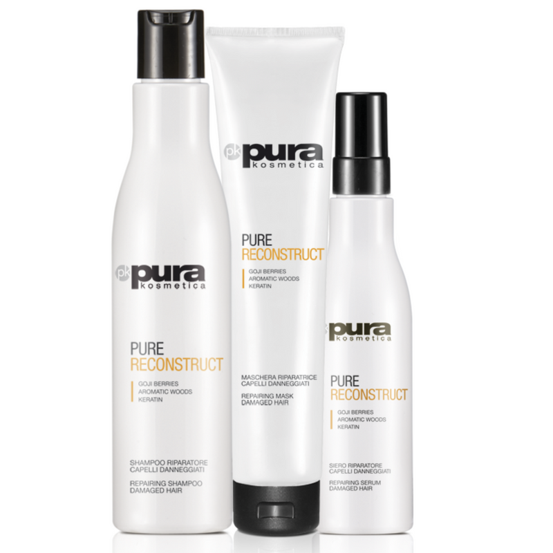 PURA KOSMETICA - kit pure recostruct per capelli danneggiati shampoo + maschera + siero