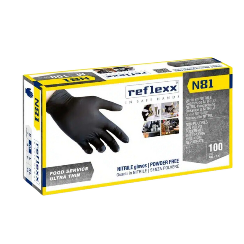 REFLEXX - Guanti In Nitrile Neri Senza Polvere Reflexx N81 – gr. 3,2