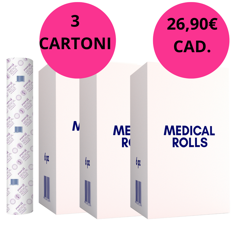 MEDICAL ROLL - lenzuolino carta lettino 3 cartoni X 6 pezzi