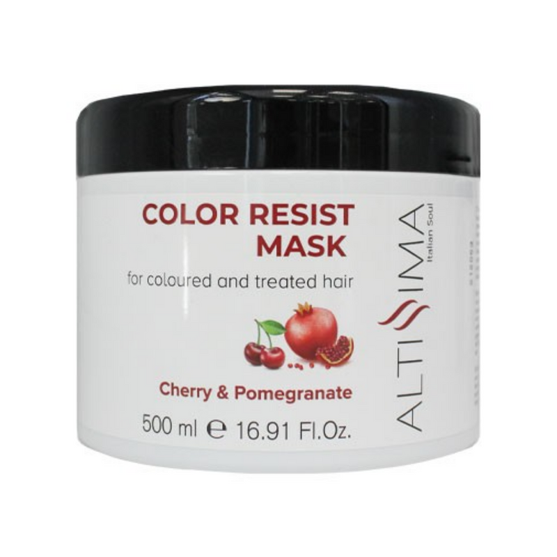 ALTISSIMA - Maschera per capelli colorati. Districa e mantiene il colore più a lungo. Con estratti di Ciliegia e Melograno Vaso da 500 ml