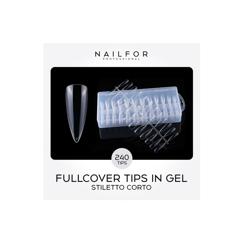 NAIL FOR - full cover tips trasparenti in gel forma stiletto corto 240 pz