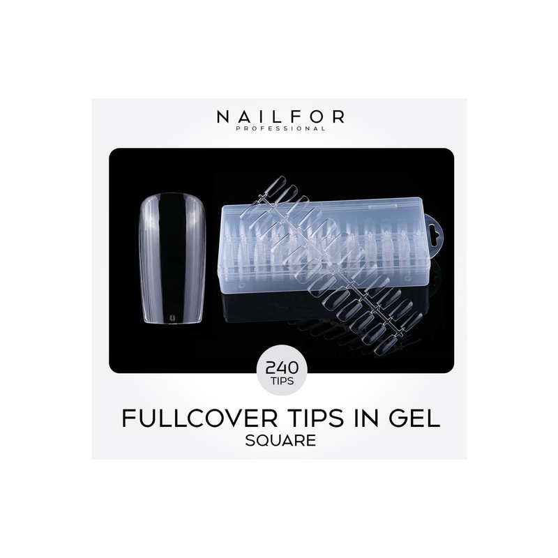 NAIL FOR - full cover tips trasparenti in gel forma square 240 pz