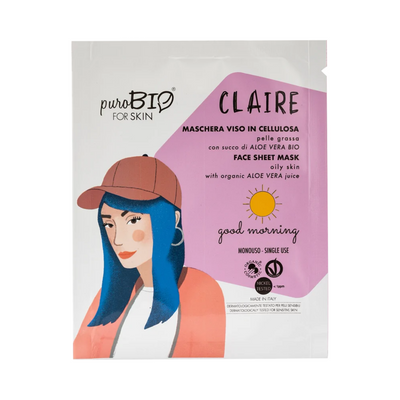 PURO BIO - Claire maschera in cellulosa per pelle grassa con aloe vera