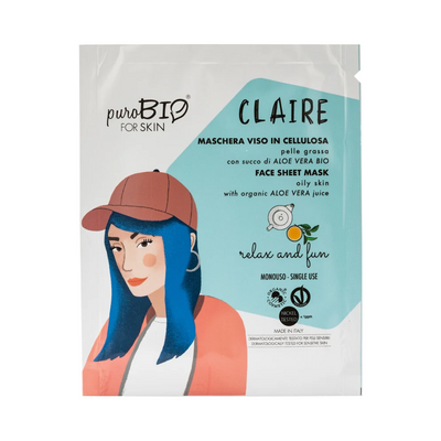 PURO BIO - Claire maschera in cellulosa per pelle grassa con aloe vera