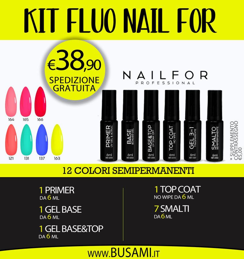 NAIL FOR - Kit 12 colori sempirmanenti fluo 6 ml